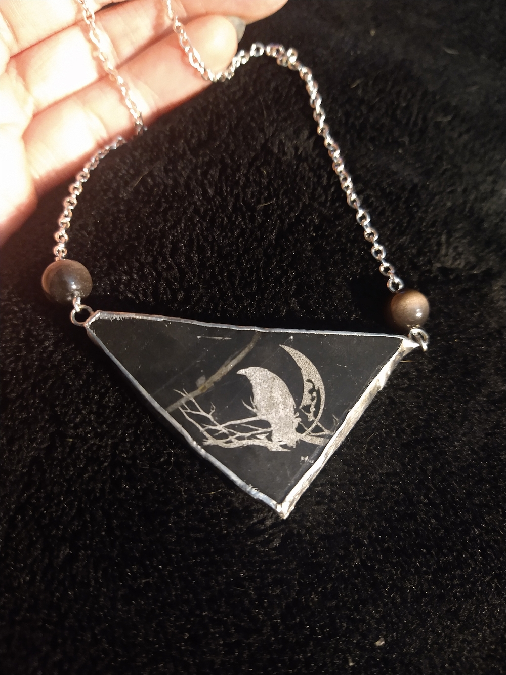 Black Moon Raven Triangle Necklace - Women's Jewelry